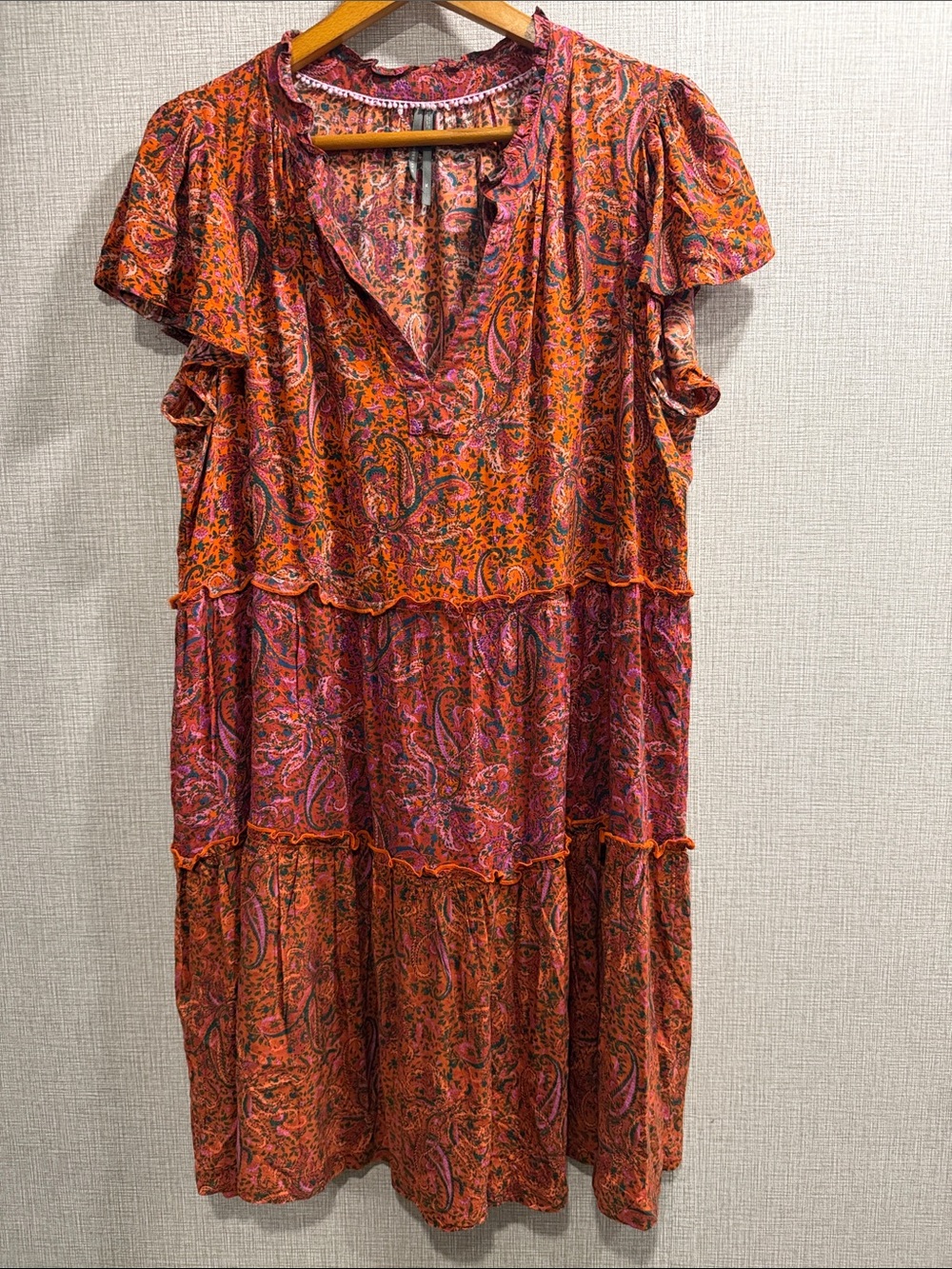 Anthropologie Flutter Sleeve Flowy Tiered Dress Size X-large